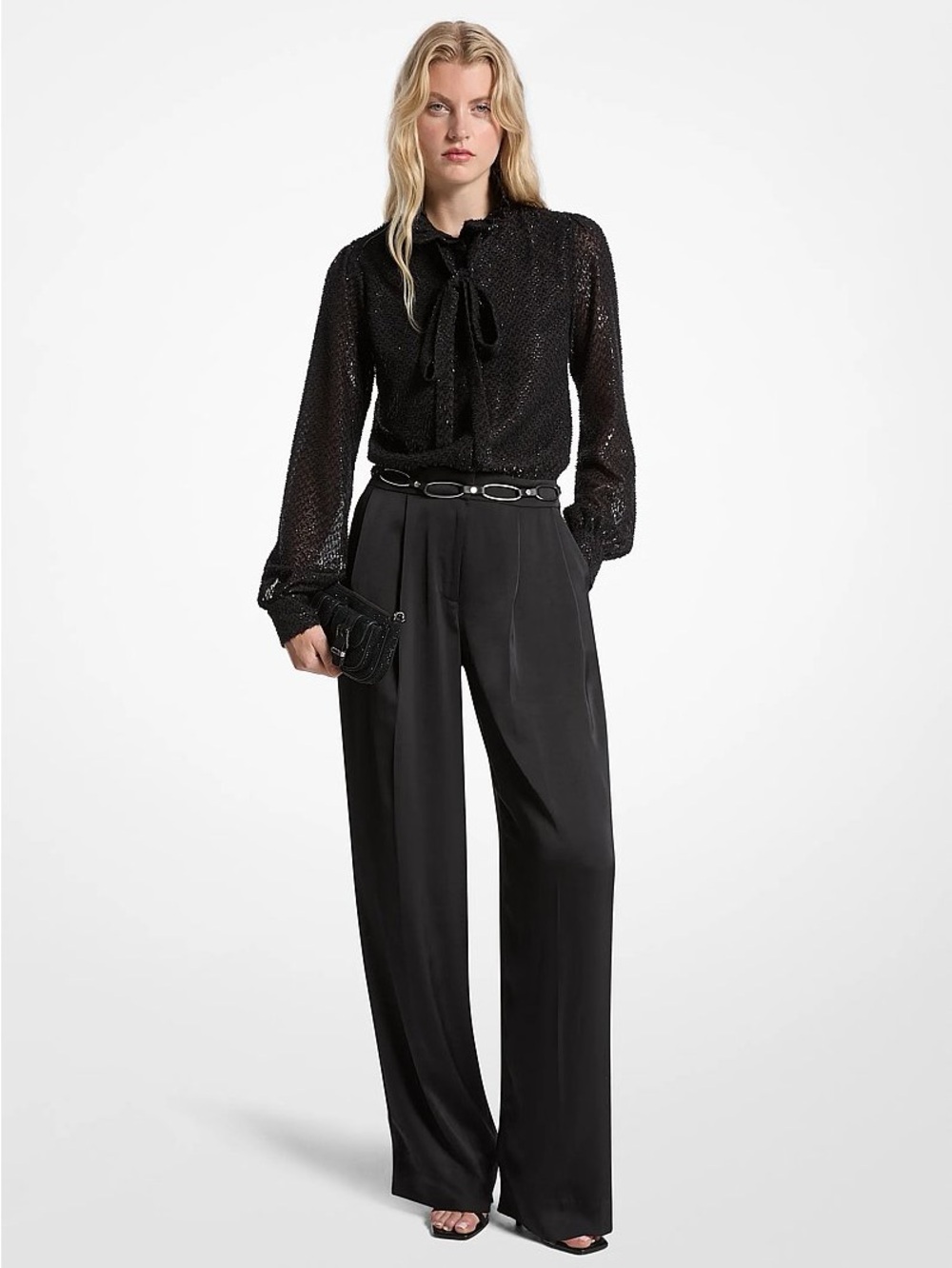 Michael Kors Black Wide-Leg High-Rise Trousers